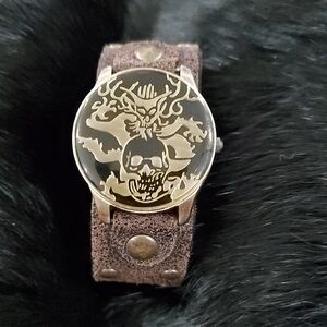 Brown Leather Skull Watch